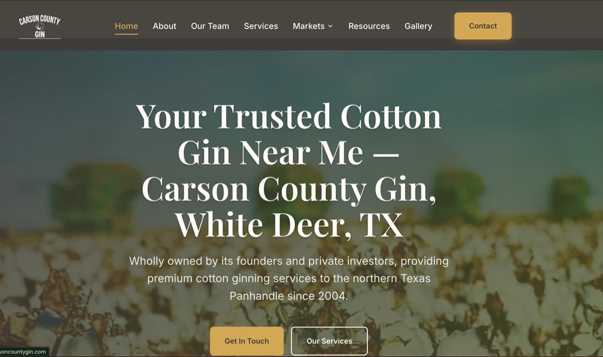 Carson County Gin website homepage