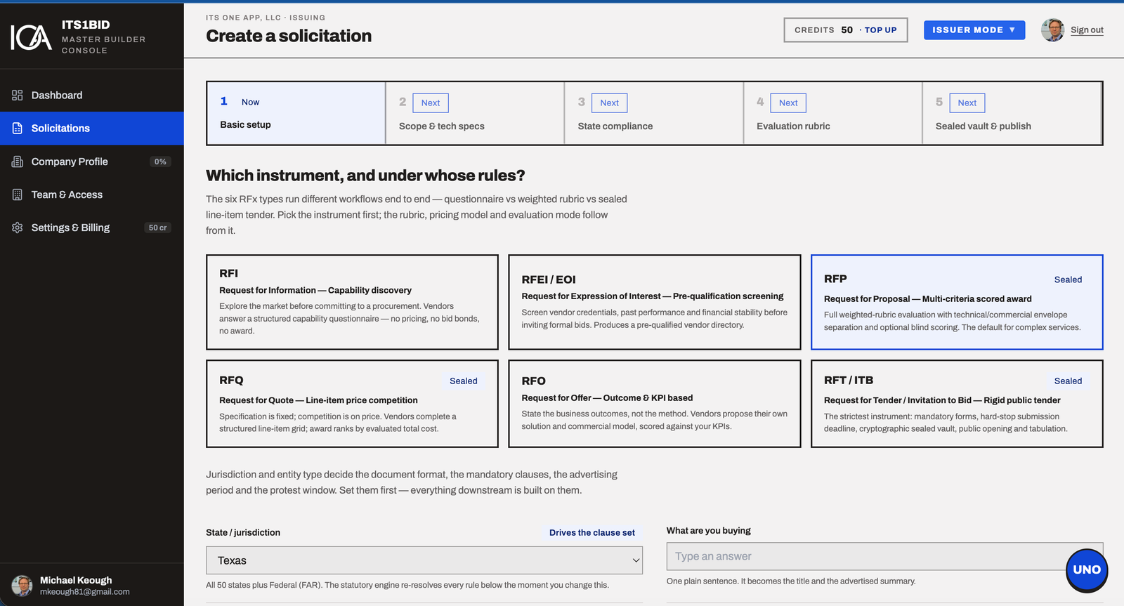 Its1Bid procurement platform dashboard